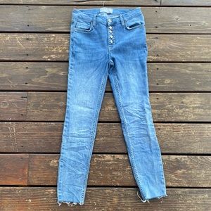 Free people button up high rise faded raw hem exposed button jeans